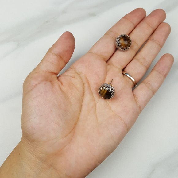 🔴SOLD🔴 Tiger's Eye Sterling Silver Earrings - Picture 5 of 6